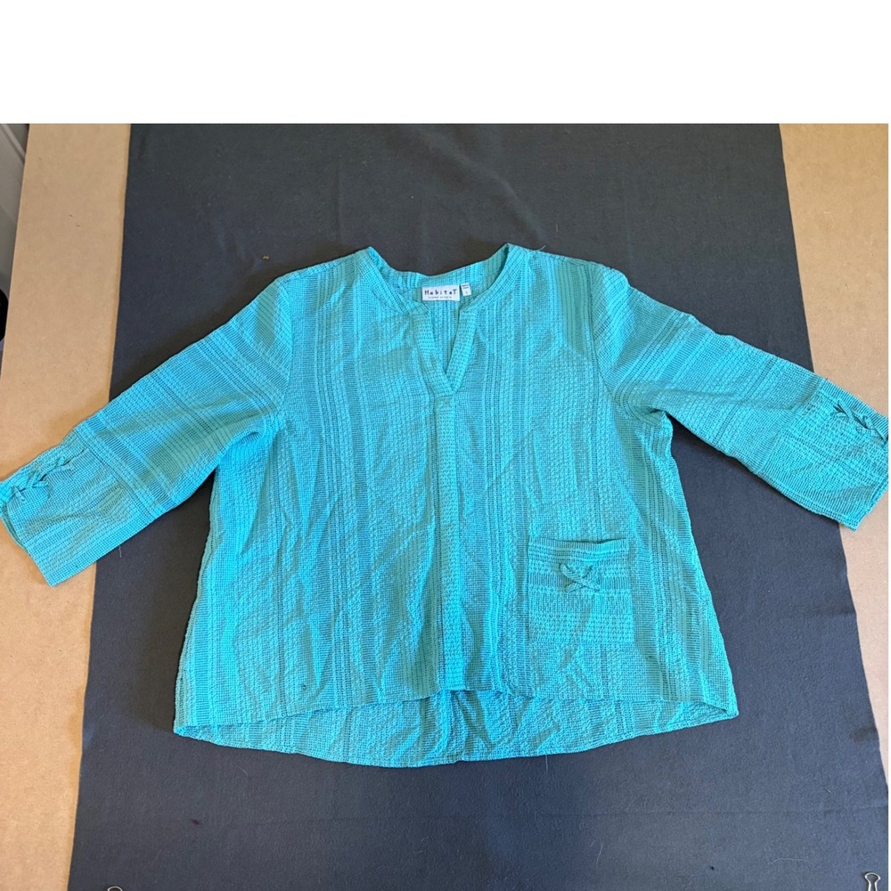 Habitat Textured Top Womens L Turquoise Boho Loose Core Travel Hippie Bold